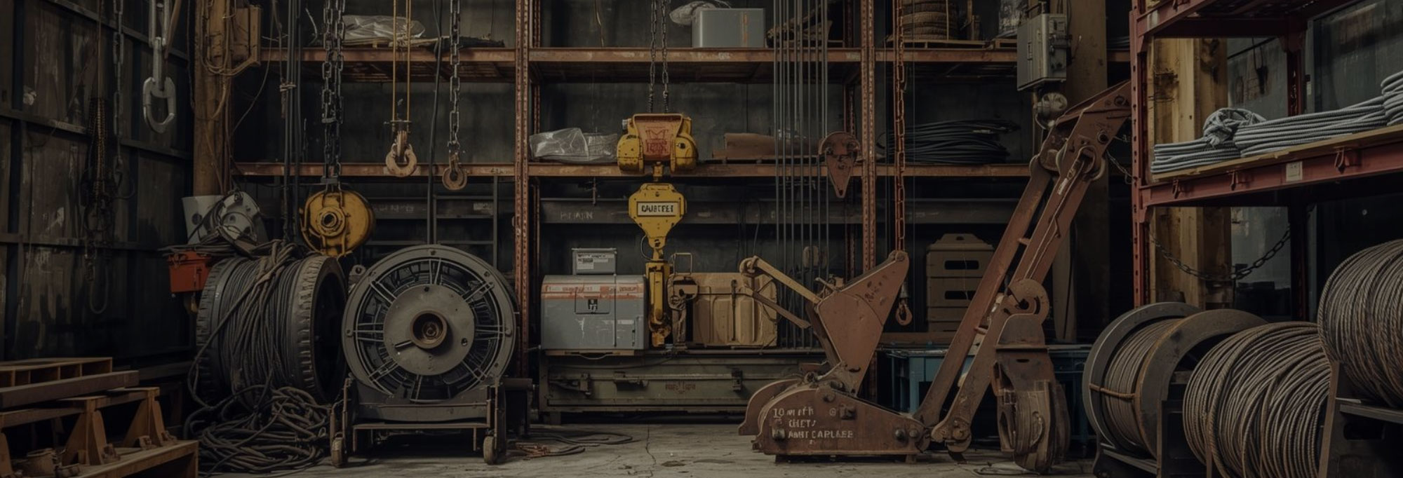 Lifting equipment warehouse in India with hoists, chains and rigging gear
