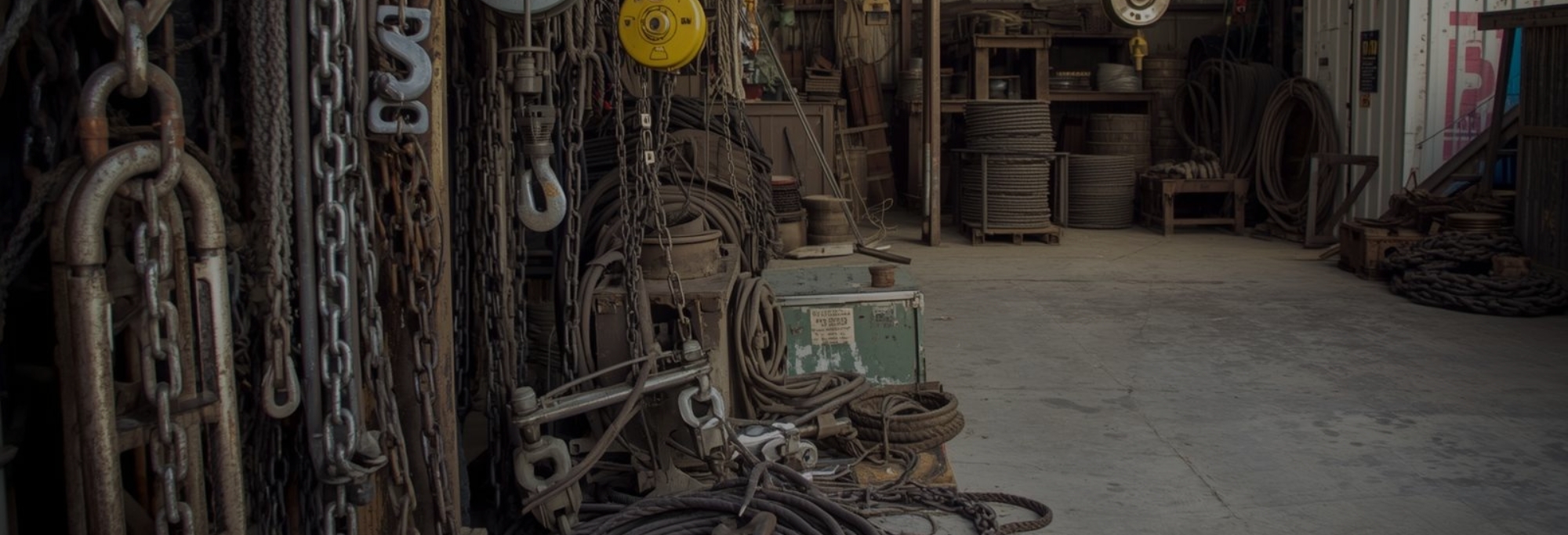 Industrial lifting and material handling equipment in active use